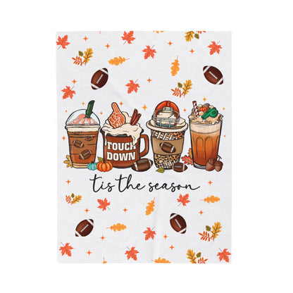 Fall Football Watching Blanket, Autumn Leaves and Football Throw, Game Day Fall Blanket, Tis the Season Fall Blanket, Fall Coffee Blanket
