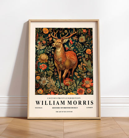 Deer Art Print: William Morris Style, Botanical Forest Animal Wall Art
