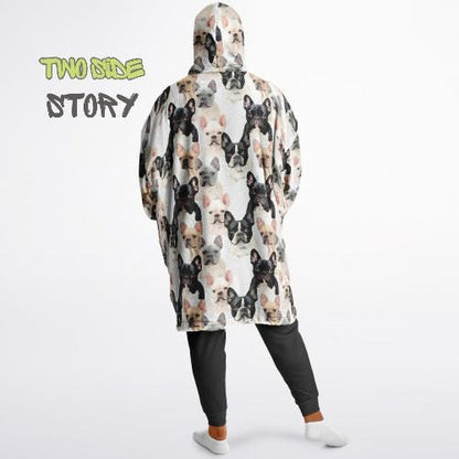 Cute Frenchie Print Snug Hoodie,Printed Hooded Blanket,Blanket Sleeves,Lounge Wear,Novelty Birthday Christmas Gifts for Him,Gift for Her Him