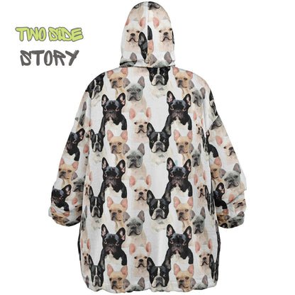 Cute Frenchie Print Snug Hoodie,Printed Hooded Blanket,Blanket Sleeves,Lounge Wear,Novelty Birthday Christmas Gifts for Him,Gift for Her Him