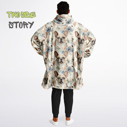 Cute Frenchie Print Snug Hoodie,Printed Hooded Blanket,Blanket Sleeves,Lounge Wear,Novelty Birthday Christmas Gifts for Him,Gift for Her Him