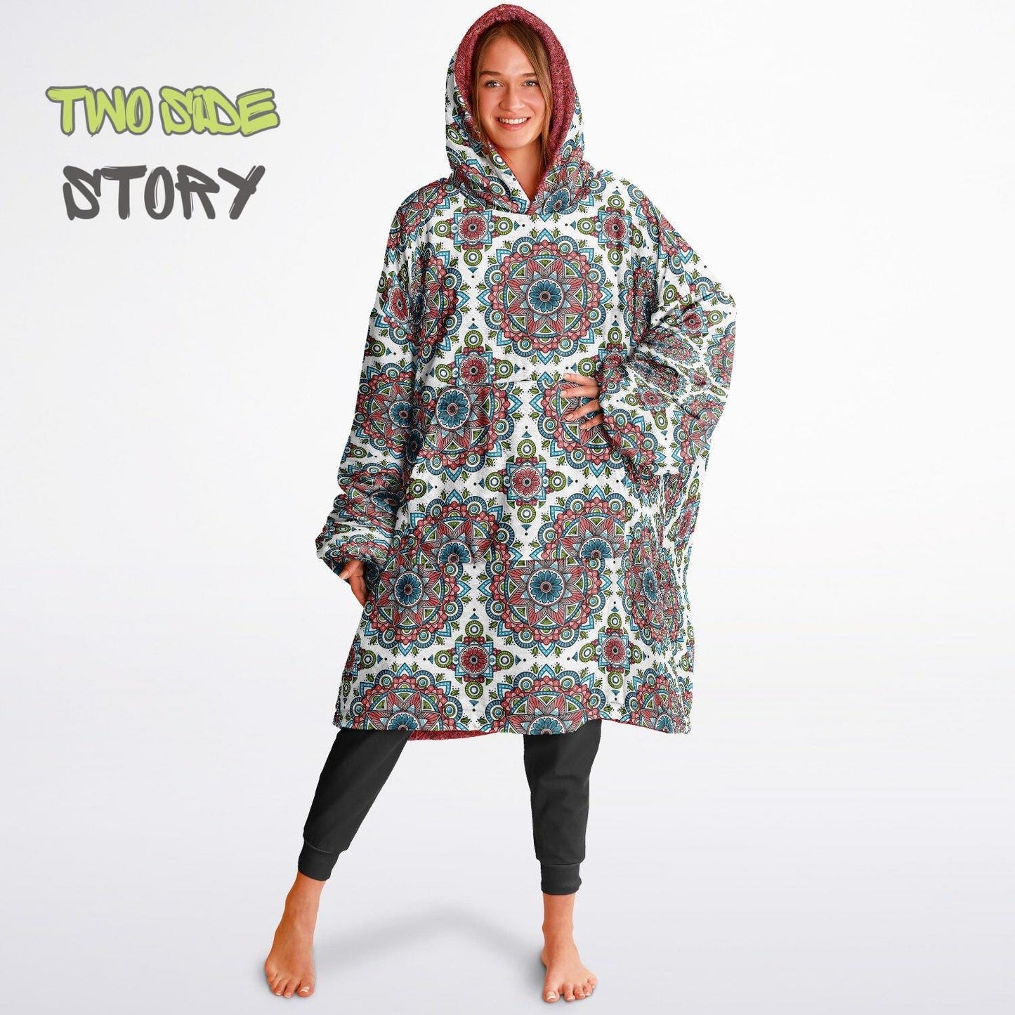 Mandala Print Reversible Snug Hoodie,Hooded Blanket,Blanket Sleeves,Lounge Wear,Novelty Birthday Christmas Gifts,Gift for Her,Gift for Yogi