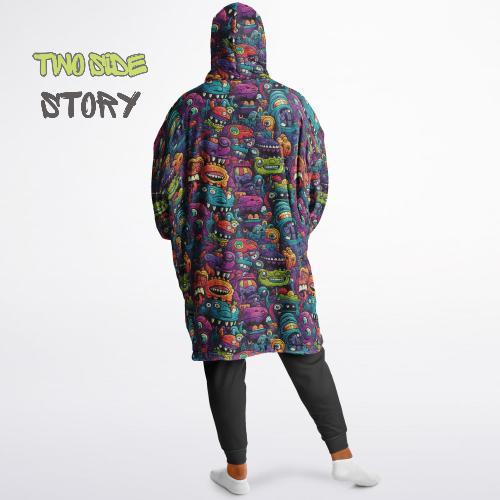 Unisex Reversible Snug Hoodie,Monsters Psychedelic Autumn Reversible Hoodie Blanket,Festival Rave Party Wear,Oversized Hoodie Blanket, Gifts