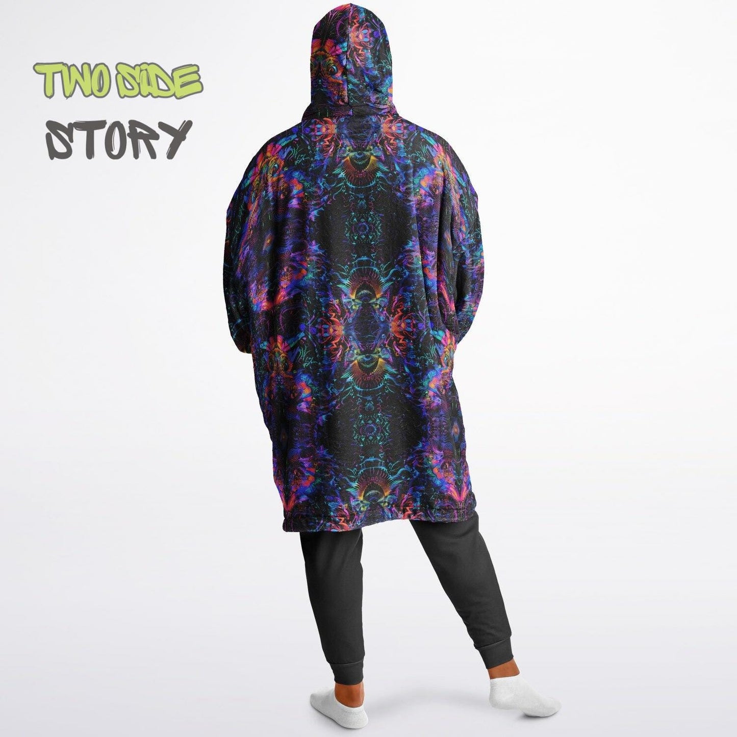 Psychedelic Spiral Trippy Print Reversible Snug Hoodie,Hooded Blanket with Sleeves,Lounge Wear, Novelty Birthday Christmas Gifts for Him Her