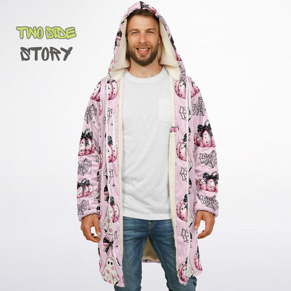 Fun Bow Halloween Print Microfleece Zipper Jacket,Unisex Coquette Hoodie Cloak, Creative Gift for Her, Unique Gift, Christmas Birthday Gifts