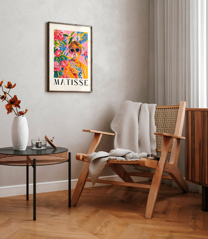 Pink Matisse Style Art Print: Girly Funky Woman Portrait