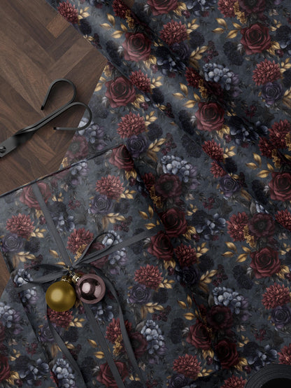 Moody Flower Wrapping Paper Dark Floral Gift Wrap Dark Academia Decor Gothic Gift Wrap Winter Flower Print Drawer Liner Paper Gift for Mom