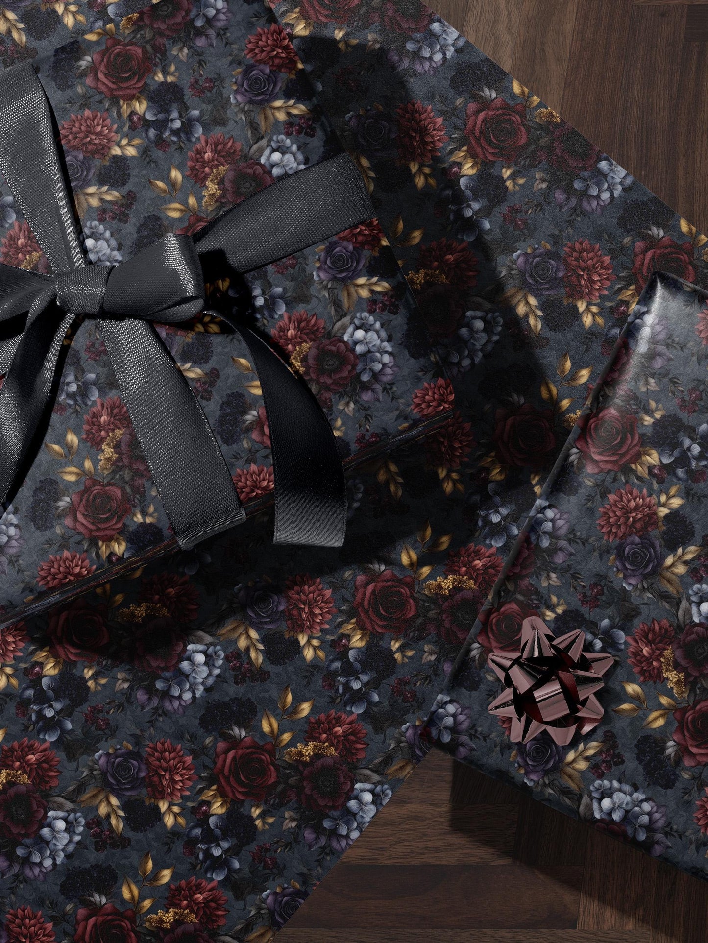Moody Flower Wrapping Paper Dark Floral Gift Wrap Dark Academia Decor Gothic Gift Wrap Winter Flower Print Drawer Liner Paper Gift for Mom