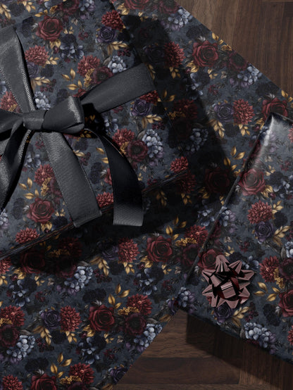 Moody Flower Wrapping Paper Dark Floral Gift Wrap Dark Academia Decor Gothic Gift Wrap Winter Flower Print Drawer Liner Paper Gift for Mom