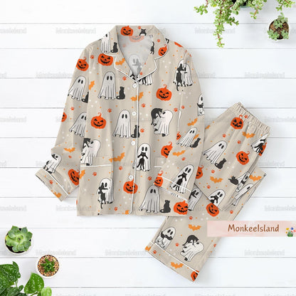 Halloween Pajamas, Halloween Pjs For Women, Cute Ghost Black Cat Pajamas, Fall Holiday Pajamas, Pumpkin Pajamas Set, Spooky Season Gift