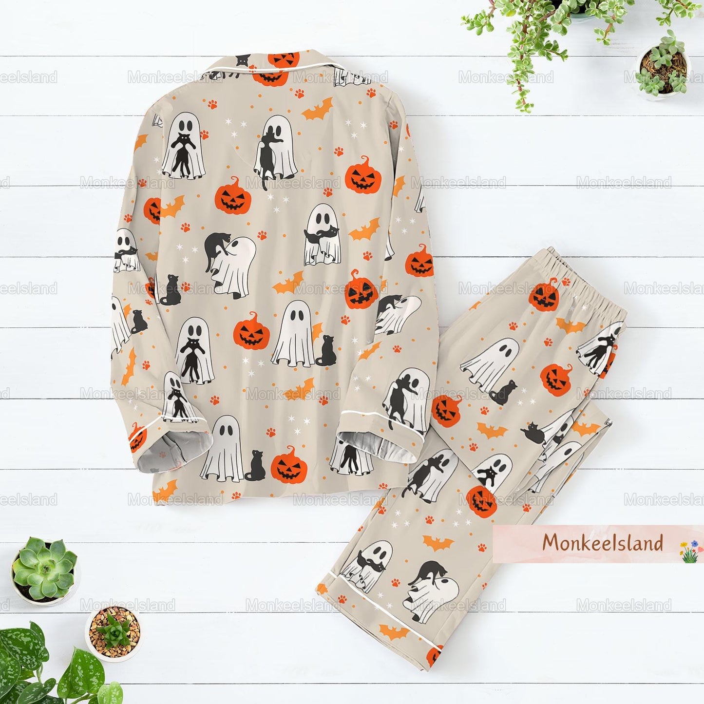 Halloween Pajamas, Halloween Pjs For Women, Cute Ghost Black Cat Pajamas, Fall Holiday Pajamas, Pumpkin Pajamas Set, Spooky Season Gift