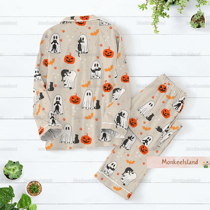 Halloween Pajamas, Halloween Pjs For Women, Cute Ghost Black Cat Pajamas, Fall Holiday Pajamas, Pumpkin Pajamas Set, Spooky Season Gift