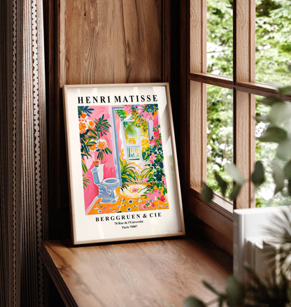 Tropical toilet wall art, Funny bathroom poster, Matisse art, Pink maximalist dopamine decor
