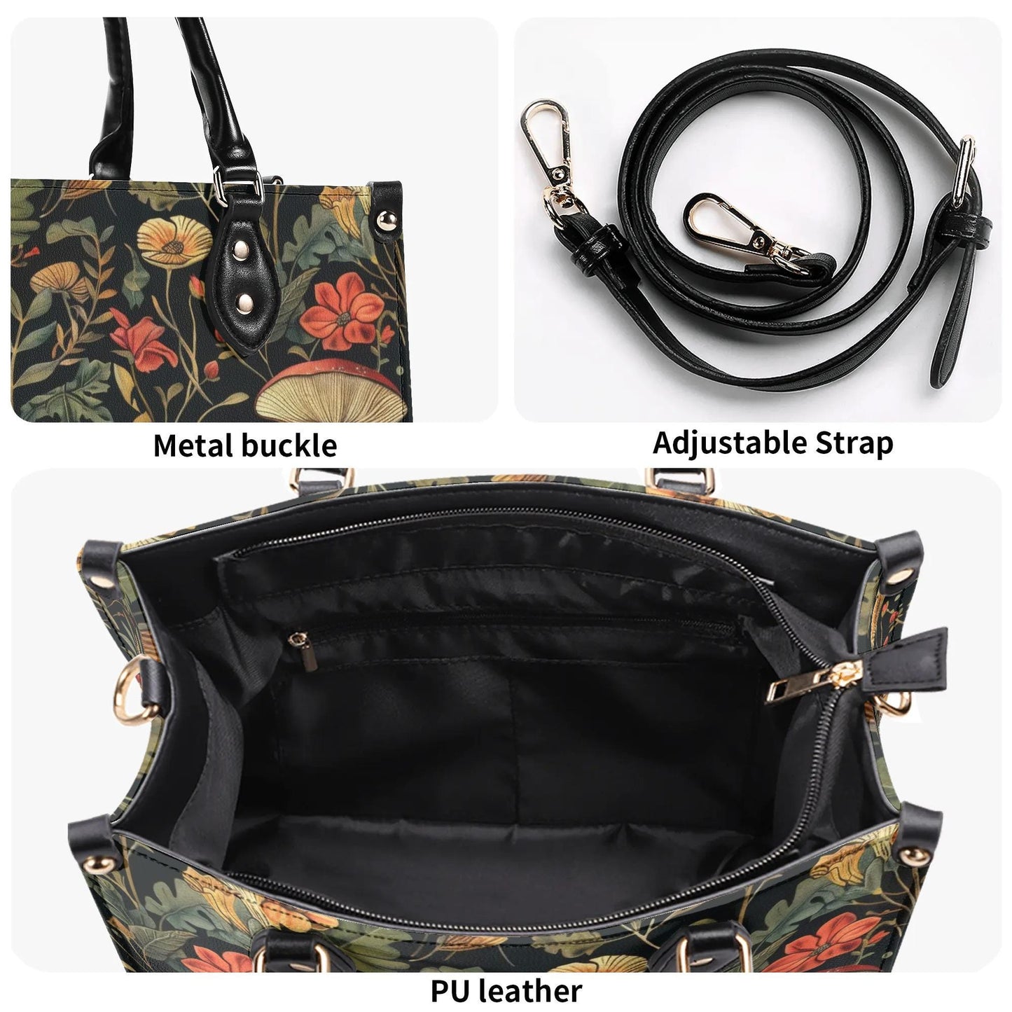 Mushroom Meadow Bag - Vegan Leather, Crossbody or Shoulder, Tote bag, large handbag, gift idea