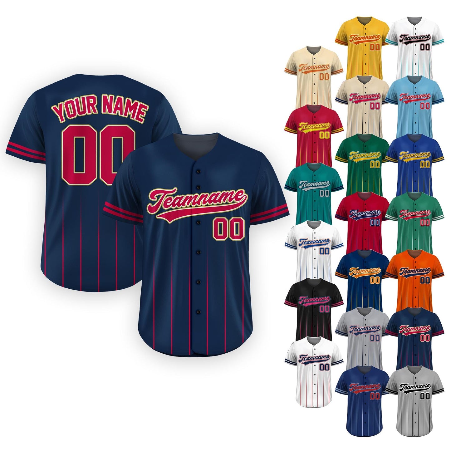Custom Baseball Jersey with Team Name Number, Jersey Shirt for Men Women Youth Kid, Gifts for Baseball Fans Gradient Pinstripe Navy Red