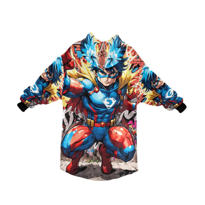 Kids Blanket Hoodie Superhero Hero Comics Cartoon Art Retro