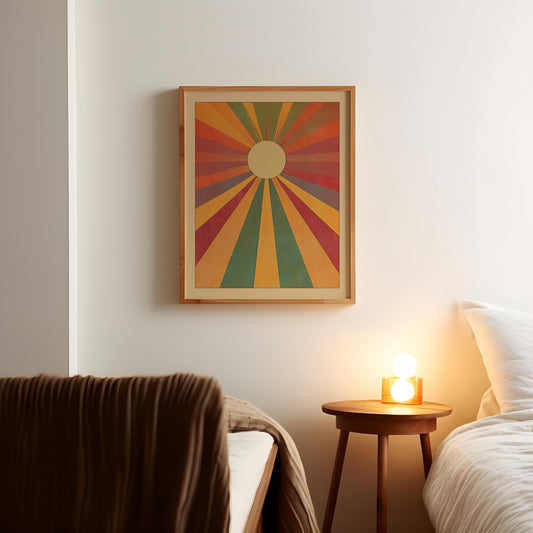 Vintage Boho Sun Poster Rainbow Sun Art Print Art Deco Style Folk Art Illustration Spiritual Print Wall Art Earth Tones Bedroom Decor