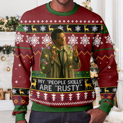 Misha Collins 'My People Skills' Ugly Christmas Sweater: Vintage Movie Quote