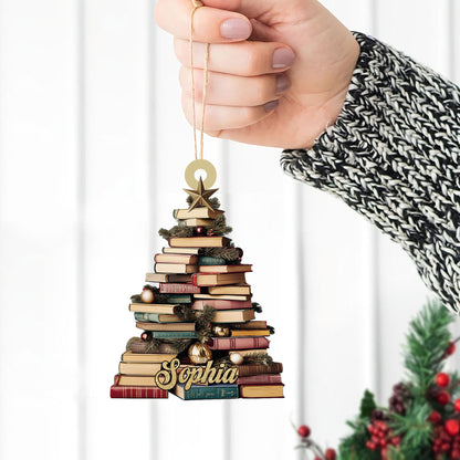 Personalized Christmas Book Tree Ornament, Custom Name Bookish Ornament, Book Lover Gift, Book Club Ornament, Gift for Librarian, Bookworm