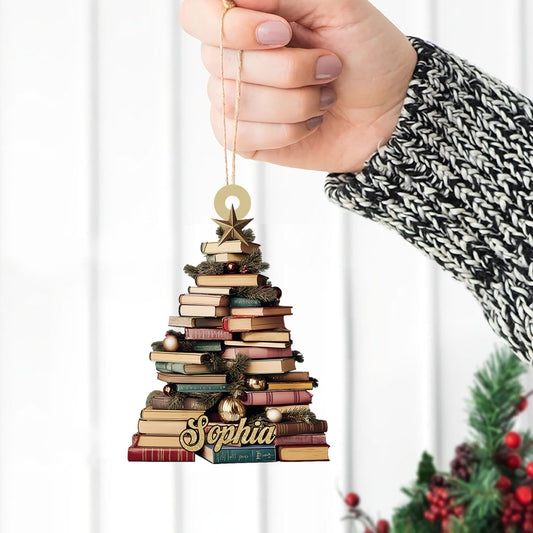 Personalized Christmas Book Tree Ornament, Custom Name Bookish Ornament, Book Lover Gift, Book Club Ornament, Gift for Librarian, Bookworm