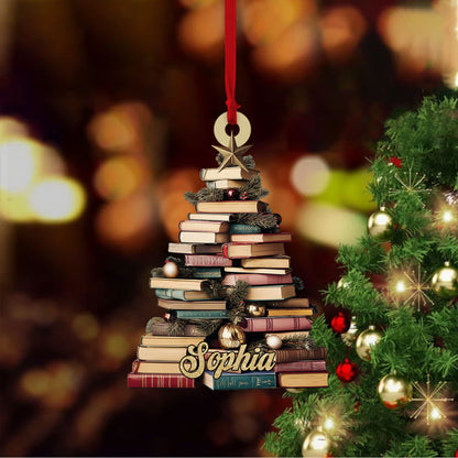 Personalized Christmas Book Tree Ornament, Custom Name Bookish Ornament, Book Lover Gift, Book Club Ornament, Gift for Librarian, Bookworm