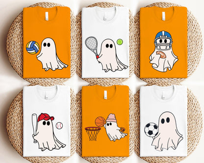 Ghost Sport Halloween Shirt, Kids Matching Horror Shirt, School Halloween Party Shirt,  Basketball Halloween Shirt, Spooky Football Tee