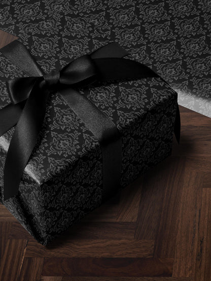Gothic Gift Wrap Black Wrapping Paper Damask Decor Dark Moody Wrapping Paper Xmas Gift Wrap Paper Elegant Halloween Gift Christmas Party