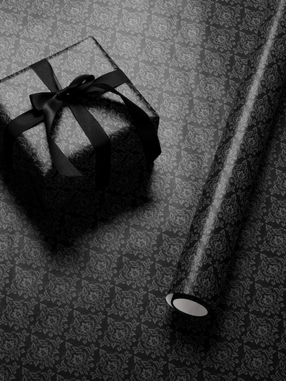 Gothic Gift Wrap Black Wrapping Paper Damask Decor Dark Moody Wrapping Paper Xmas Gift Wrap Paper Elegant Halloween Gift Christmas Party