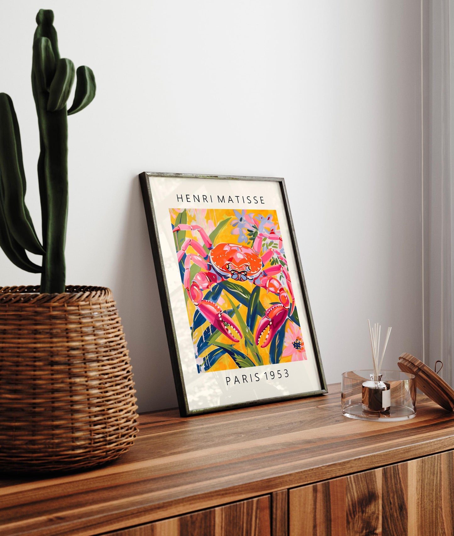 Matisse Style Crab Print: Pink Beachy Coastal Wall Art