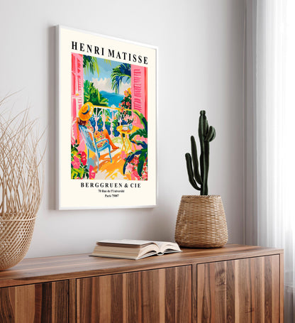 Matisse wall art, Coastal cowgirl print, Woman on a balcony print, Pink dopamine decor