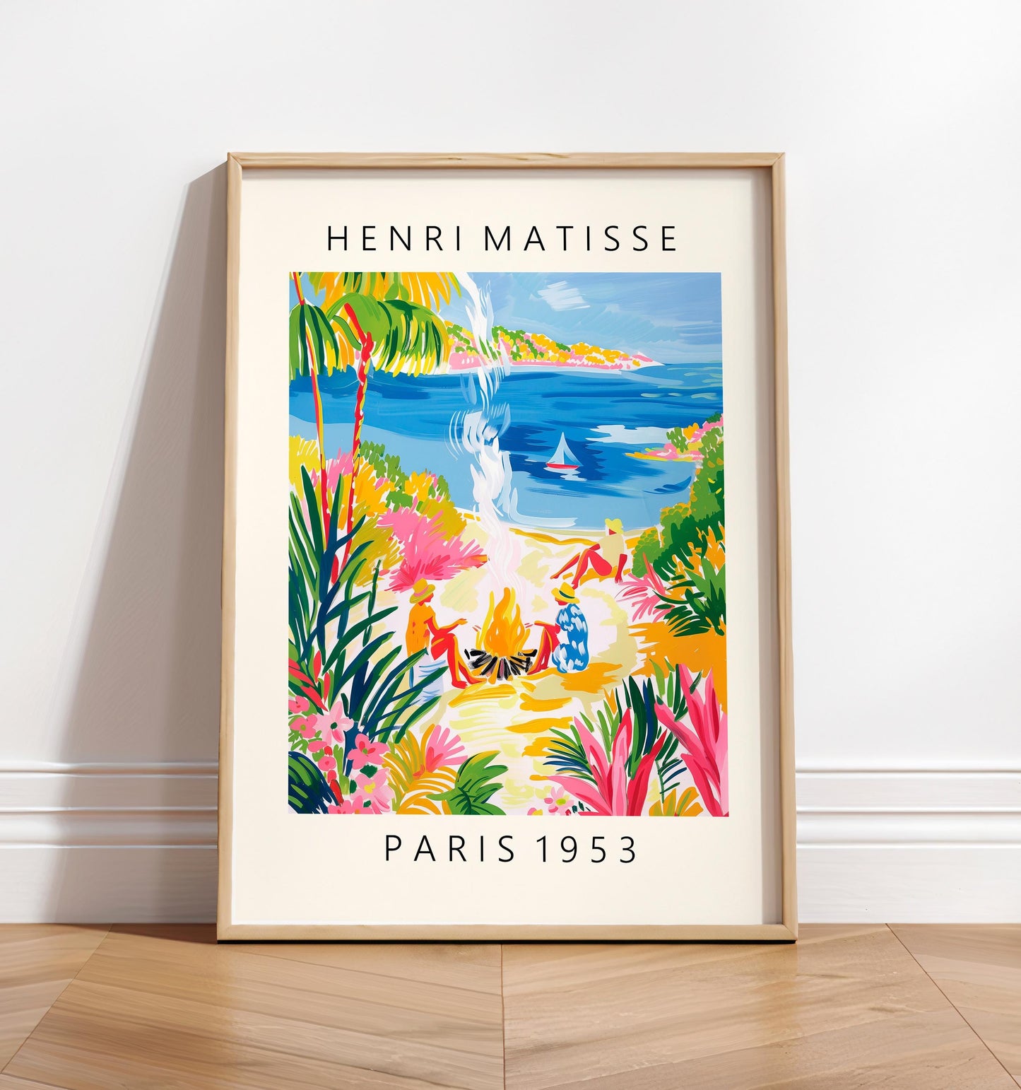 Matisse Style Beach Print: Tropical Women at Campfire Wall Art
