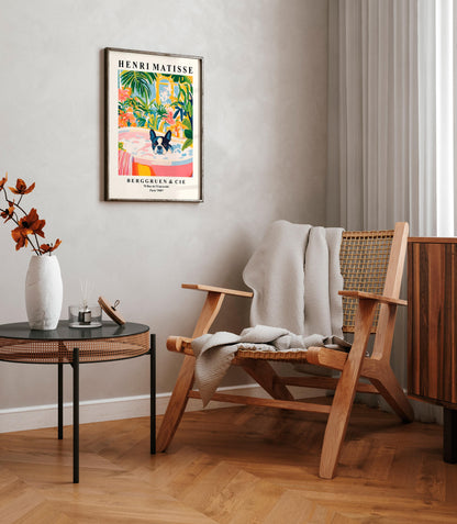 Boston Terrier in Bathtub Art Print: Matisse Style Bathroom Decor