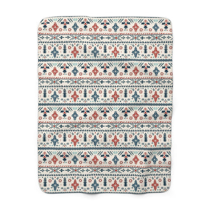 Nordic Fairisle Sherpa Fleece Blanket | Cozy Scandinavian-Inspired Gift | Soft Sherpa Fleece Blanket with Whimsical Nordic Stripes | Blanket