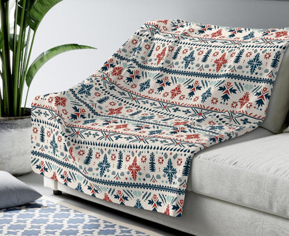 Nordic Fairisle Sherpa Fleece Blanket | Cozy Scandinavian-Inspired Gift | Soft Sherpa Fleece Blanket with Whimsical Nordic Stripes | Blanket