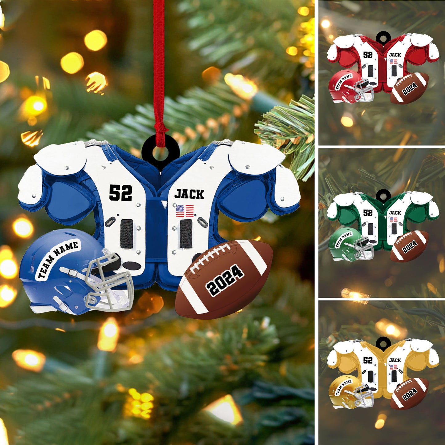 Personalized Football American Christmas Ornament, Custom Name Ornament, Football Vest Car Ornament, Flat 2D Ornament,  Gift for Boyfriend
