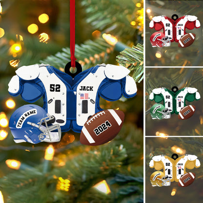 Personalized Football American Christmas Ornament, Custom Name Ornament, Football Vest Car Ornament, Flat 2D Ornament,  Gift for Boyfriend