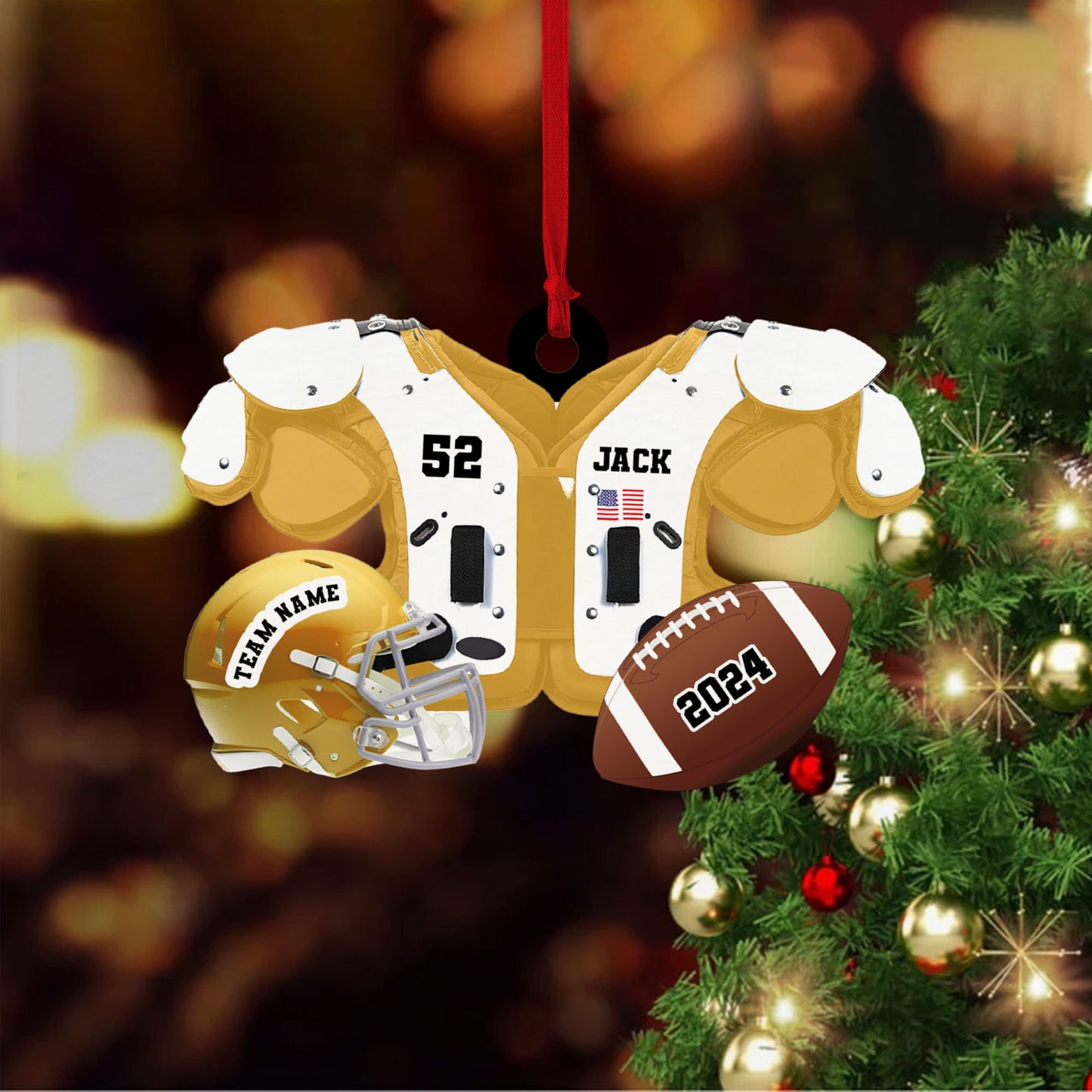 Personalized Football American Christmas Ornament, Custom Name Ornament, Football Vest Car Ornament, Flat 2D Ornament,  Gift for Boyfriend