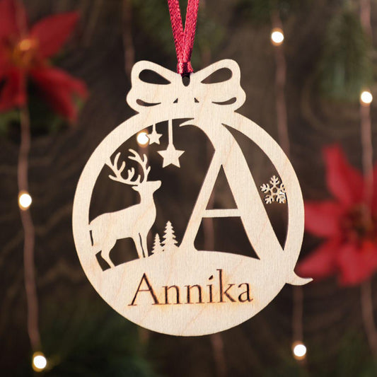 Custom Christmas Ornament | Personalized Monogram Name Bauble | Custom Deer Ornament | Gifts for Kids