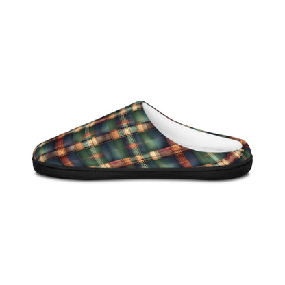 Men's IndoorSlippers Tartan Plaid Mensslippers Anti-Skid Rubber Sole IndoorSlippers Forest Green Cozy Houseshoes GoldenBrown Men'sgift