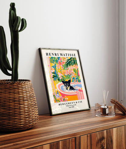 Black Chihuahua Matisse Print: Funny Dog Art for Bathroom Decor