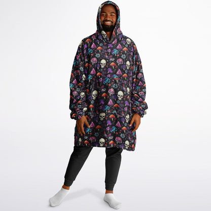 Psychedelic Trippy Horror Halloween Reversible Snug Hoodie,All Over Print Skulls Pullover Hooded Blanket Sleeves,Lounge Wear,Christmas Gift