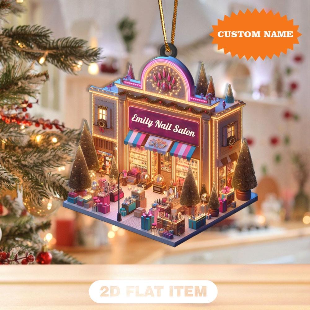 Personalized Nail Salon 2D Flat Christmas  Ornament, Nail Salon Xmas Ornament, Christmas Tree Decor, Christmas Gift, Gift For Her