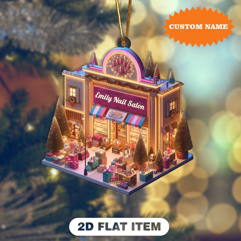 Personalized Nail Salon 2D Flat Christmas  Ornament, Nail Salon Xmas Ornament, Christmas Tree Decor, Christmas Gift, Gift For Her