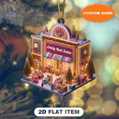 Personalized Nail Salon 2D Flat Christmas  Ornament, Nail Salon Xmas Ornament, Christmas Tree Decor, Christmas Gift, Gift For Her