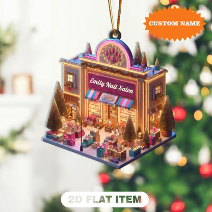 Personalized Nail Salon 2D Flat Christmas  Ornament, Nail Salon Xmas Ornament, Christmas Tree Decor, Christmas Gift, Gift For Her