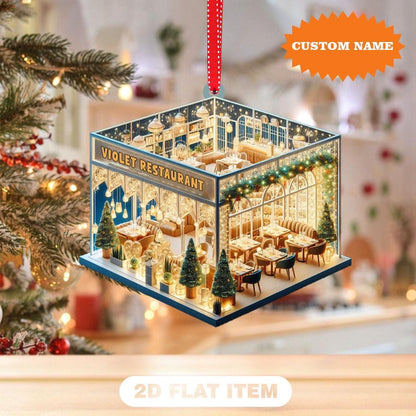 Personalized Restaurant 2D Flat Christmas  Ornament, Restaurant Xmas Ornament, Christmas Tree Decor, Christmas Gift, Gift For Her