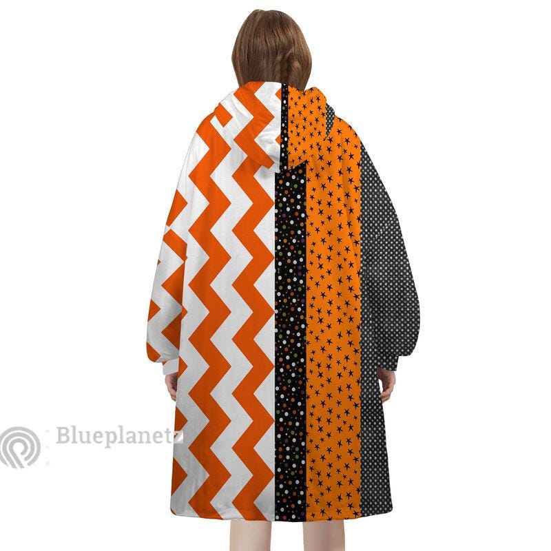 Custom Name Halloween Hoodies Blanket, Personalized Wearable Hoodie Blanket, Custom Halloween Pattern Oversized Blanket