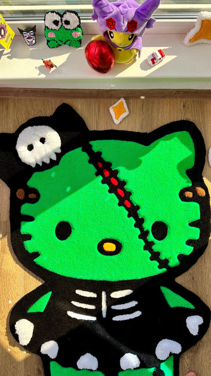 Green Halloween Dino Tufted Rug – Spooky Cute Carpet, Handmade Puffy Floor Mat, Kawaii Decor for Kids Room, 3D Custom Rug Gift