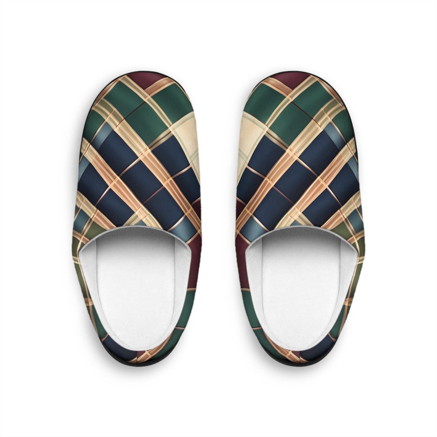Men's Indoor Slippers MensGift Men's TartanPlaid IndoorSlipper HouseShoes Anti-Skid RubberSoles NavyBlue ForestGreen Goldtouch Giftfor Dad
