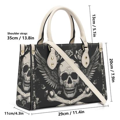 Bones and Skull Leather Tote Bag, Goth Wings Trendy Goth Handbag, Dark academia Vegan Leather Handbag Gift Black Purse, Whimsicore Handbag